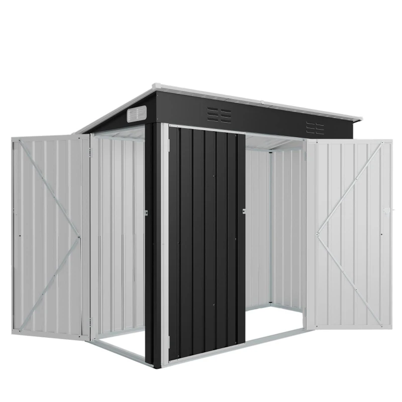 Galvanized Steel Outdoor Storage Shed with Ventilated Top Vents, Weatherproof Utility Shed with 3 Access Doors, 89'' L x 43'' W x 71'' H, Black