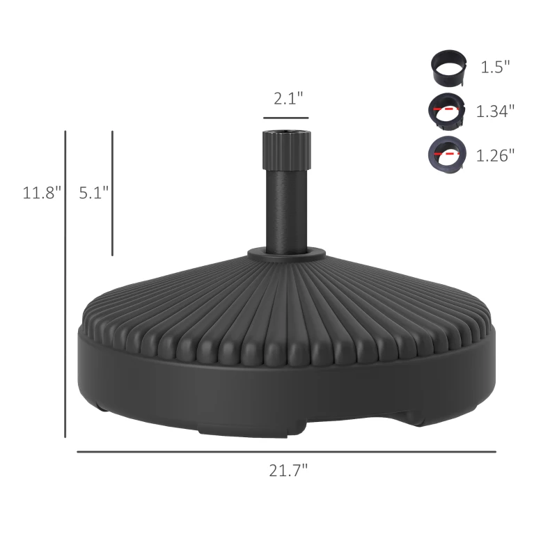 Outsunny Round Patio Umbrella Base Holder, Heavy Duty Outdoor Umbrella Stand Base, Filled Up to 62lbs with Sand or 51lbs with Water for Garden, Poolside, Black