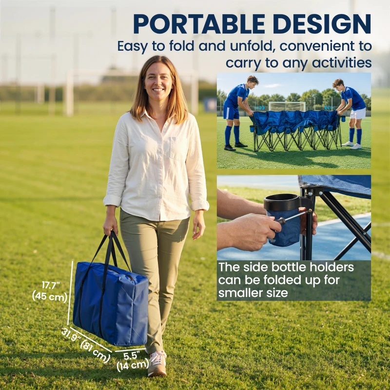 Outsunny 6 Seat Folding Camping Chair with Cup Holder and Carrying Case for Camping, Picnic, Sports Events, Blue