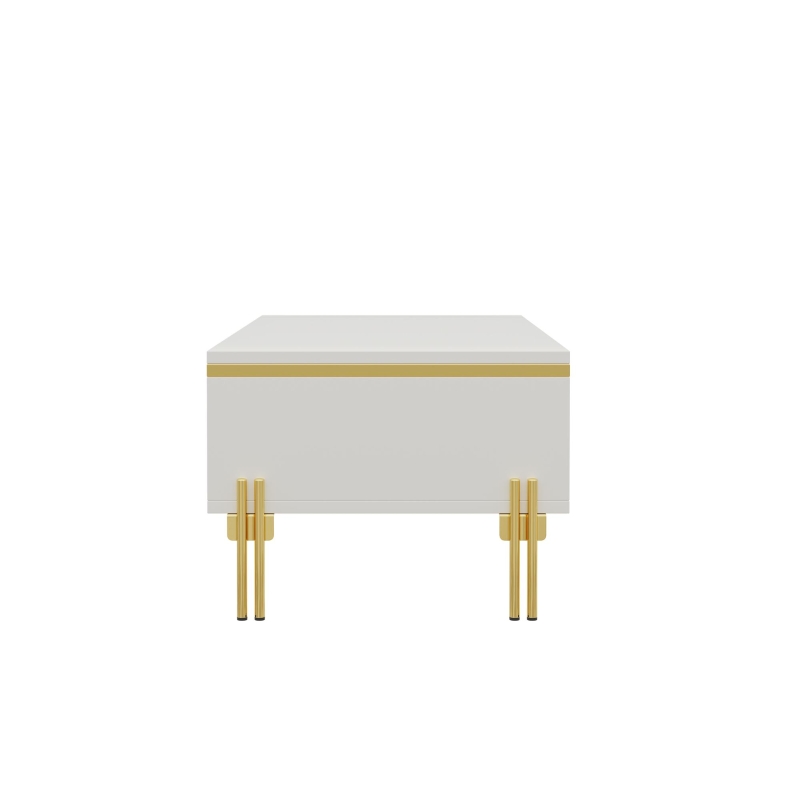 Modern High-Gloss Coffee Table with Hidden Dual Drawers, Stain-Resistant Center Table with Metal Legs, 39.5'' L x 19.5'' W x 14'' H, White