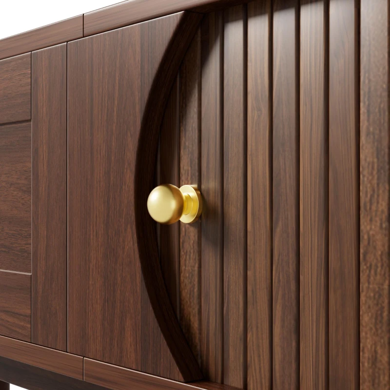 Sliding-Door TV Cabinet with Spacious Drawer and 2 Sliding Doors, Modern Wood TV Stand for Living Room, 67'' L x 15.5'' W x 15'' H, Walnut