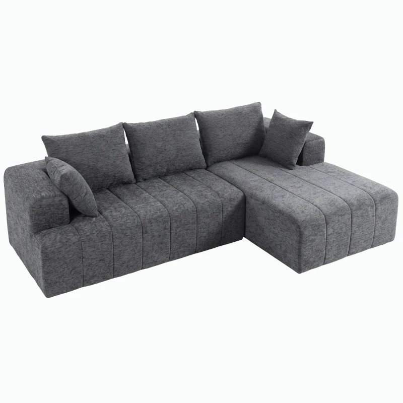 HOMCOM 101" Modular Sectional Sofa with Chaise, Chenille Boneless Cloud Sofa Bed, 3 Seater L-Shaped Couch, No Assembly, Grey