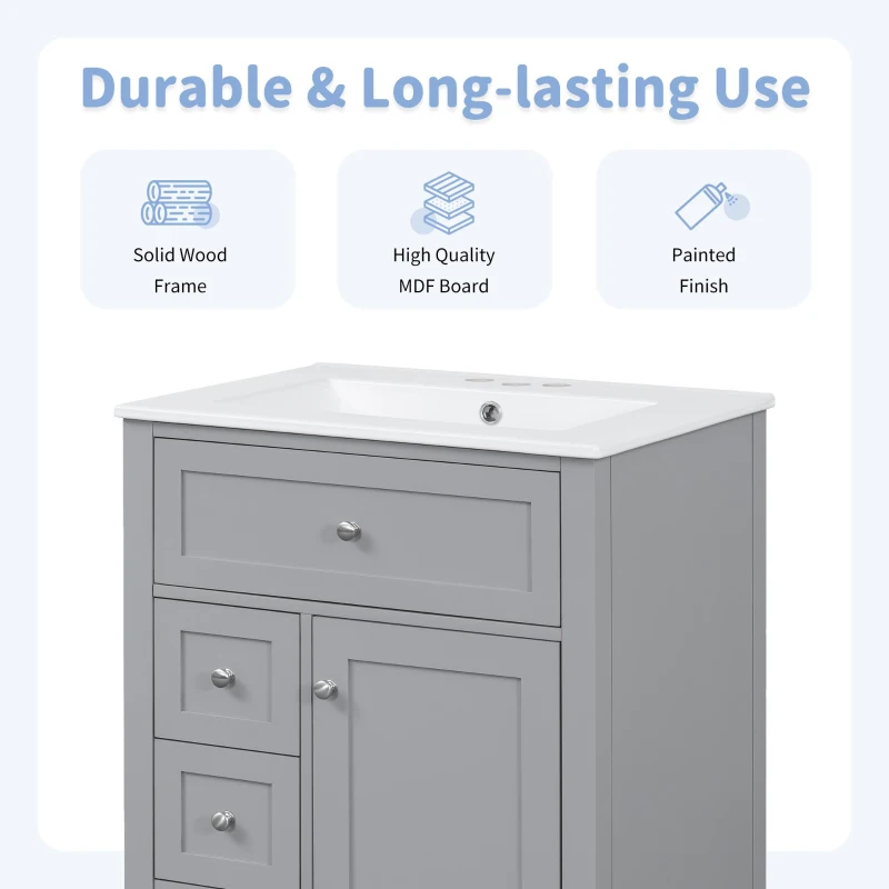 Double Bathroom Vanities with Tip-Out Top Drawer and 3 Pull-Out Drawers, Stylish Cabinets with Freestanding Design, 48" L x 18.5" W x 34" H, Gray