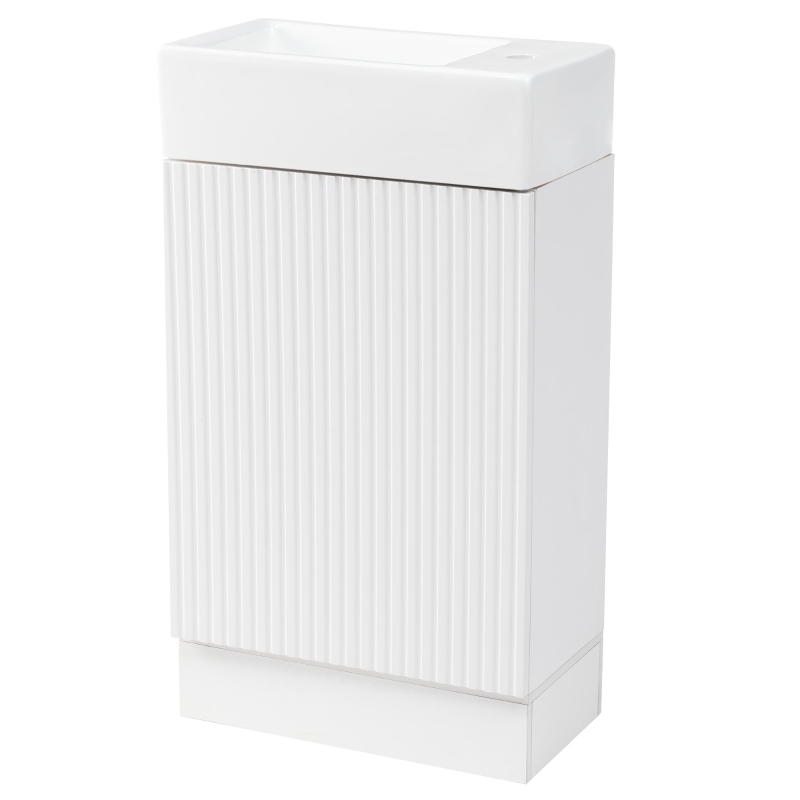 Practical Bathroom Vanity with 2-Tier Storage Shelves and Toilet Paper Holder, Compact Cabinet for Small Bathrooms, 18.5" L x 10.5" W x 33" H, White