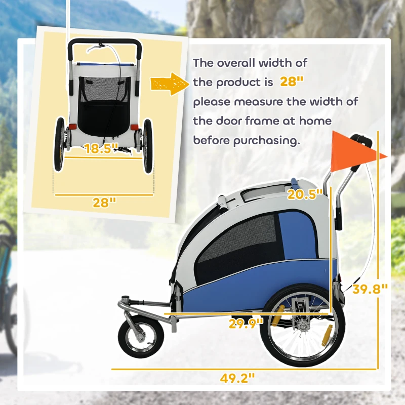 Aosom 2 in 1 Dog Bike Trailer, Foldable Pet Stroller, Dog Bicycle Trailer with Suspension, for Medium Dogs, Light Gray