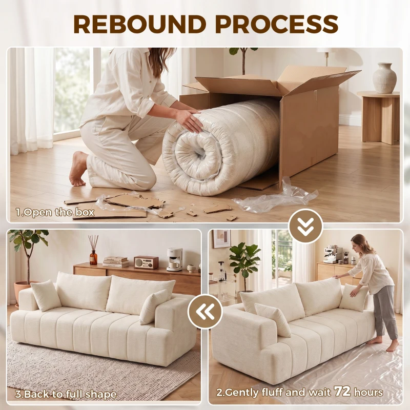 HOMCOM 3 Seater Sofa, Chenille Boneless Cloud Couch with Thick Spring Cushion, Wide and Deep Seat, Wide Armrests, Beige