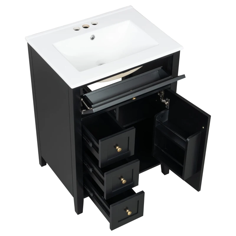 Double Bathroom Vanities with Tip-Out Top Drawer and 3 Pull-Out Drawers, Stylish Cabinets with Freestanding Design, 48" L x 18.5" W x 34" H, Black