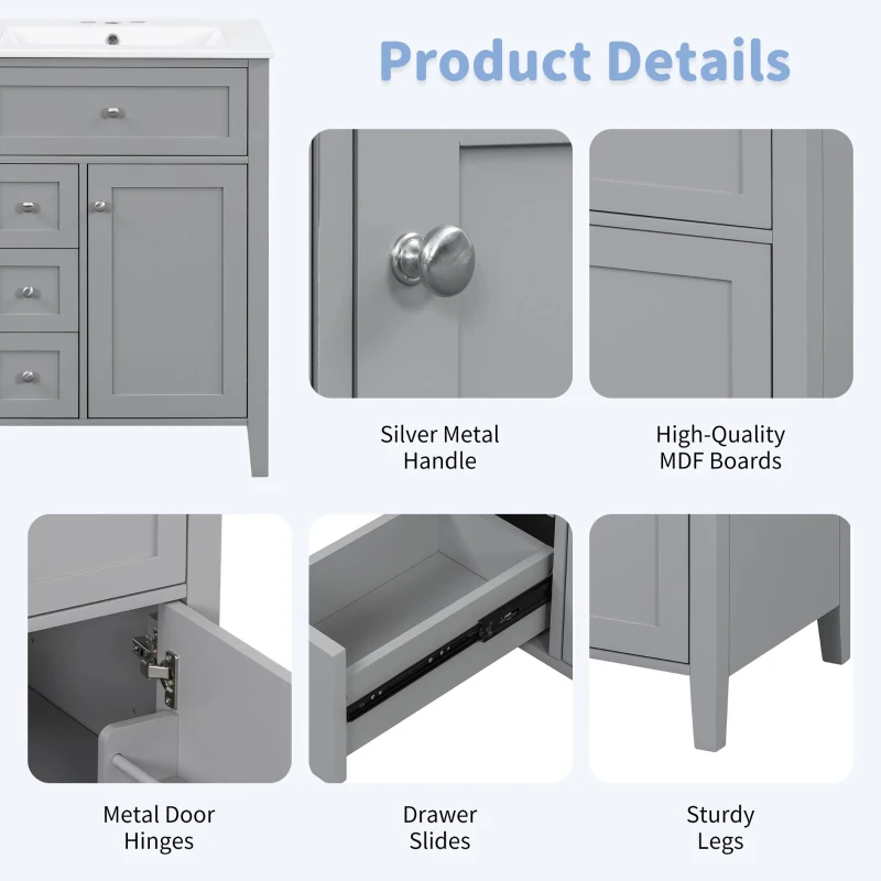 Double Bathroom Vanities with Tip-Out Top Drawer and 3 Pull-Out Drawers, Stylish Cabinets with Freestanding Design, 48" L x 18.5" W x 34" H, Gray
