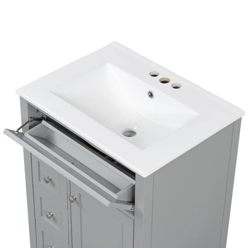 Double Bathroom Vanities with Tip-Out Top Drawer and 3 Pull-Out Drawers, Stylish Cabinets with Freestanding Design, 48" L x 18.5" W x 34" H, Gray