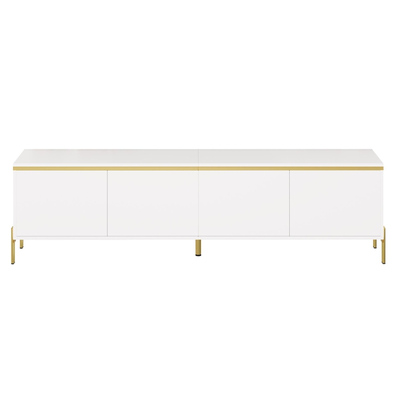 Modern High-Gloss TV Stand with Built-In Cable Management, Metal Legged TV Cabinet with Easy-Clean Surface, 67'' L x 15'' W x 19.5'' H, White