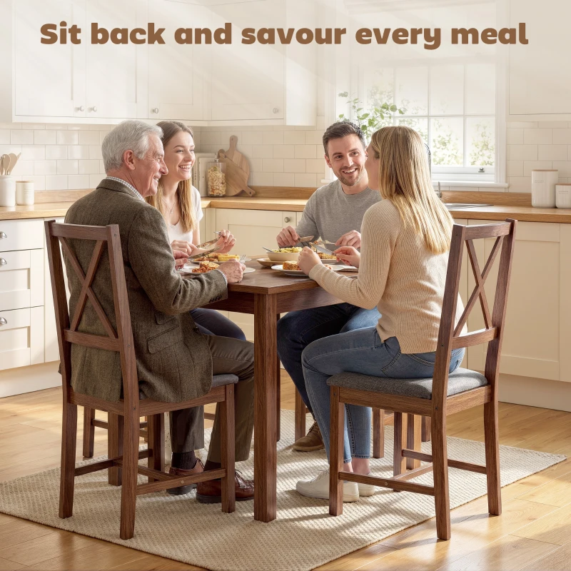 HOMCOM Set of 4 Dining Chairs, Upholstered X-Back Dining Room Chairs with Rubberwood Legs and Padded Seat for Kitchen, Walnut