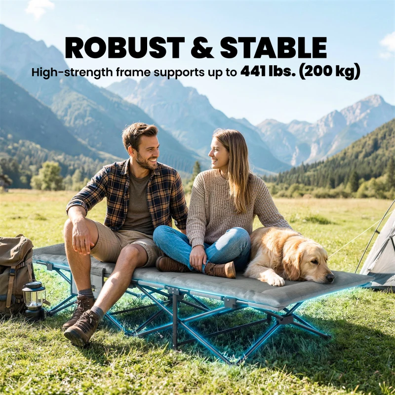 Outsunny Camping Cot for Adults with Padded Cushion, 31.5" Wide Folding Bed with Carry Bag and Non-Slip Feet, Grey