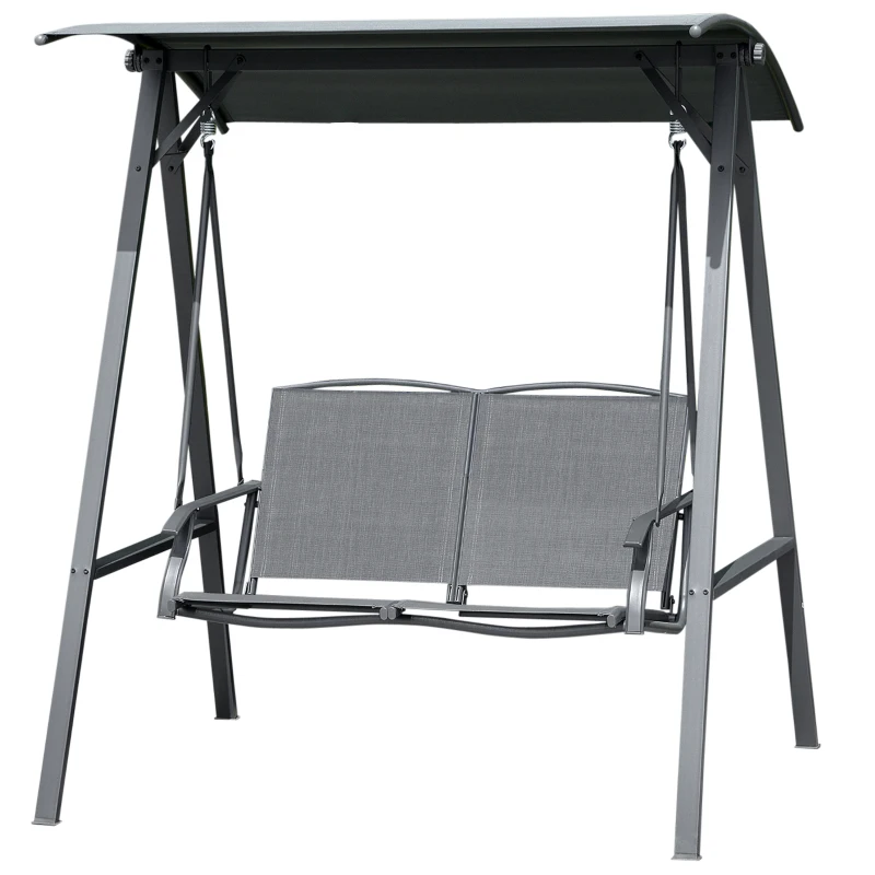 Outsunny 2-Seat Outdoor Porch Swing Patio Swing with Adjustable Canopy, Removable Seat and and Steel Frame for Garden, Poolside