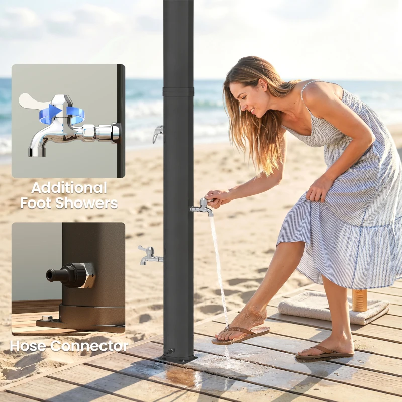 Outsunny 9.2 Gallon Solar Heated Outdoor Shower, 7.1ft with 2 Free-Rotating Shower Heads & Foot Showers for Poolside Beach Spa
