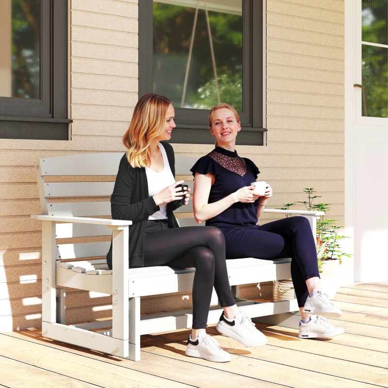Outsunny Patio Glider Bench w/ HDPE Slatted Double Rocking Chair, Distressed White