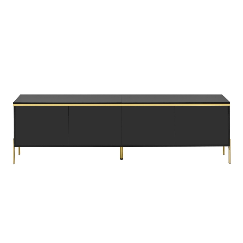 Modern High-Gloss TV Stand with Built-In Cable Management, Metal Legged TV Cabinet with Easy-Clean Surface, 67'' L x 15'' W x 19.5'' H, Black