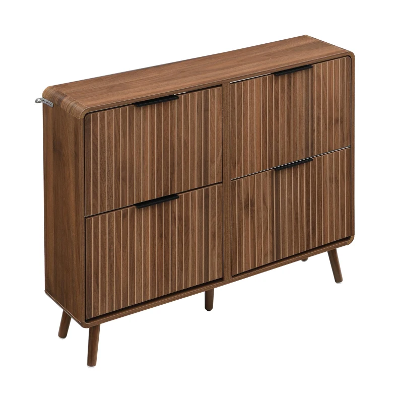Modern Shoe Cabinet with Solid Tapered Wood Legs, Walnut Shoe Organizer with Double-Tier Storage, 41.5'' L x 9.5'' W x 36'' H, Walnut