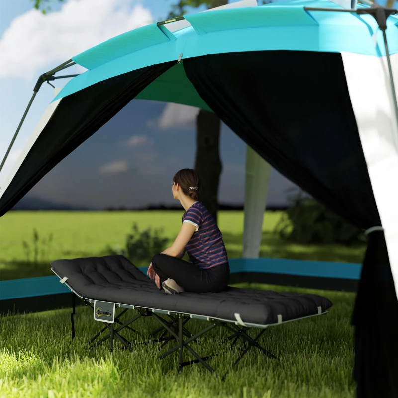 Outsunny 26.8" Wide Folding Bed, Camping Cot for Adults with Cushion, Carry Bag, Max Load 330 LBS, Black