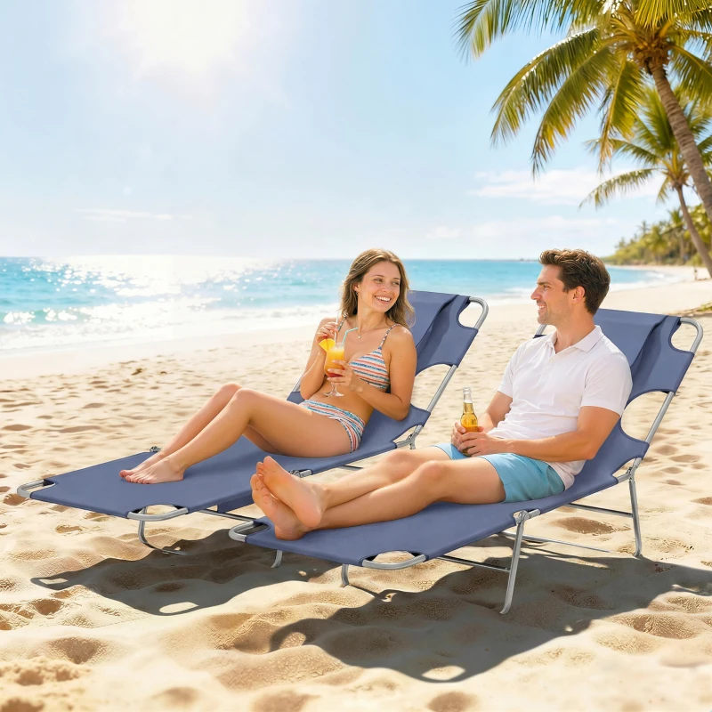 Outsunny 2 Tanning Chairs with Face Hole, 5-Level Adjustable Outdoor Chaise Lounge Chair with Pillow for Beach, Pool, Gray