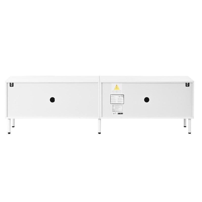Low-Profile TV Cabinet with 4 Doors and 2 Internal Storage Compartments, Modern TV Stand with PB and MDF Construction, 71'' L x 14'' W x 19.5'' H, White