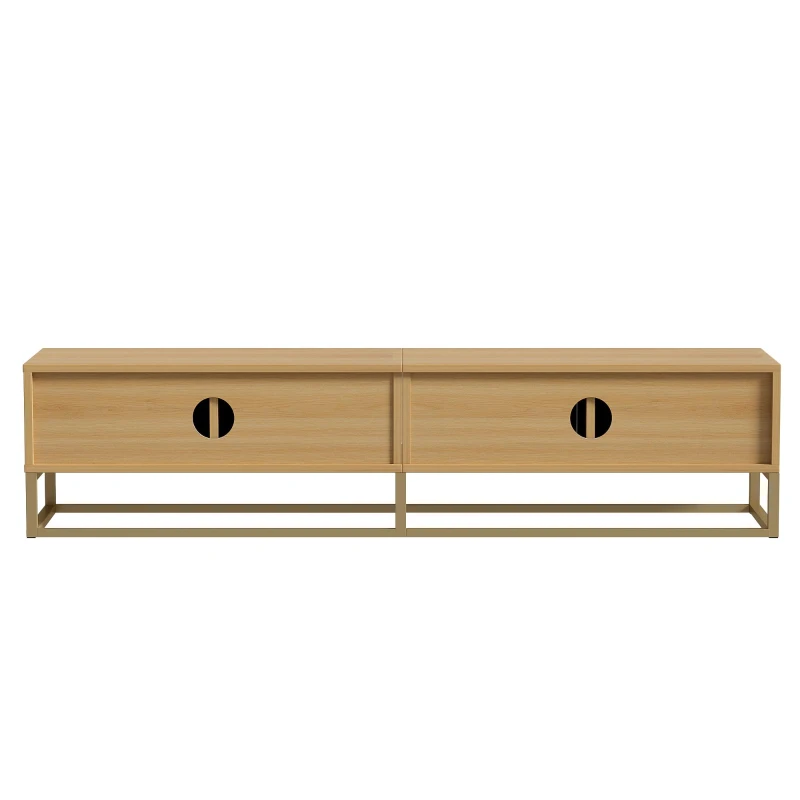 Spacious TV Cabinet with 4 Cabinet Doors, Smooth Sideboard with Integrated Soft-Close Hinges, 70.5" L x 15.5" W x 15.5" H, Natural