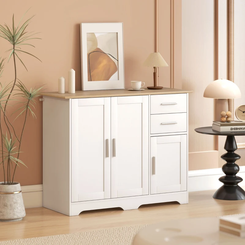 HOMCOM 40" Sideboard Buffet Cabinet, Modern Kitchen Storage Cabinet with 2 Drawers, 3 Doors & Adjustable Shelf, White