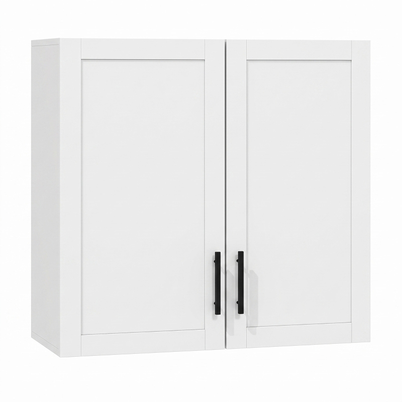 HOMCOM Simple Medicine Cabinet Wall Mounted, Bathroom Wall Cabinet with 2 Doors and Adjustable Shelf Storage, White