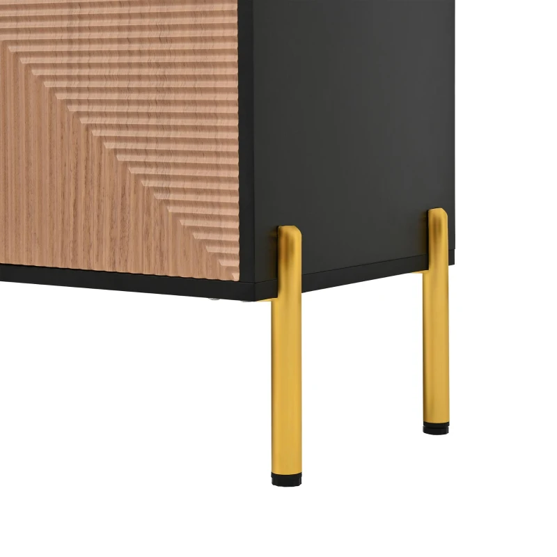 Modern TV Cabinet with Spacious Fully Enclosed Media Storage, Handle-Free 4-Door TV Stand with Slim Metal Legs, 70.5'' L x 14'' W x 21'' H, Black