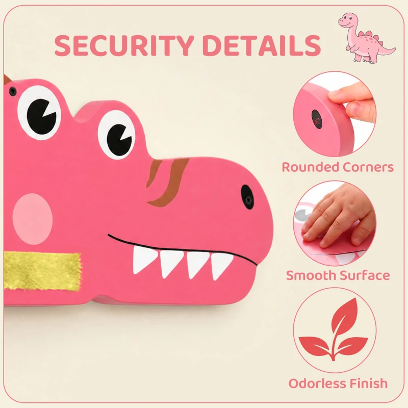 Qaba Busy Board Panels wall mounted Montessori Sensory Toys dinosaur center 87 x 52 x 5.5 cm Pink