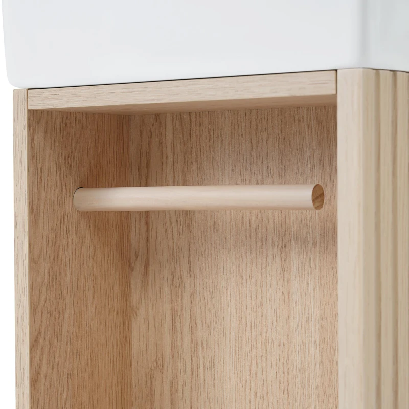 Practical Bathroom Vanity with 2-Tier Shelves and Toilet Paper Holder, Compact Cabinet for Small Bathrooms, 18.5" L x 10.5" W x 33" H, Natural Wood