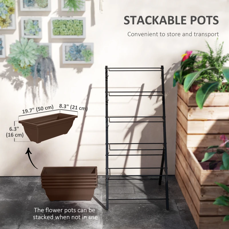 Outsunny 5-Tier Raised Garden Bed with 5 Planter Box, Outdoor Plant Stand Grow Containers with Leaking Holes, Brown
