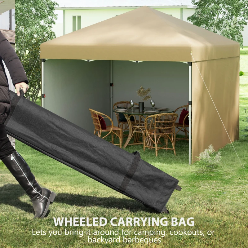 Outsunny 10' x 10' Pop Up Canopy with Sidewalls, Weight Bags and Carry Bag, Height Adjustable Tent for Parties, Beige