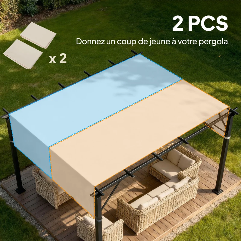 Outsunny 2 Pcs UV Protection Pergola Replacement Canopy, Pergola Shade Cover, Easy to Install, for 10' x 10' Pergola, Khaki