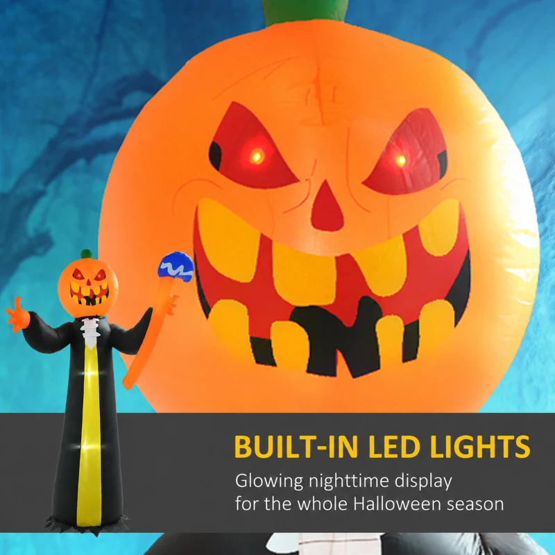 HOMCOM 10ft Inflatable Halloween Pumpkin Head Ghost with Hammer, Blow Up LED  Display for Garden Indoor Outdoor