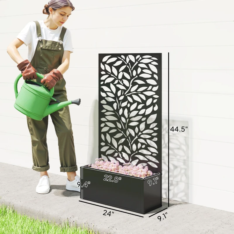 Outsunny Metal Garden Bed with Trellis for Climbing Plants, Freestanding or Wall Mounted Flower Bed for Garden, Patio, Balcony