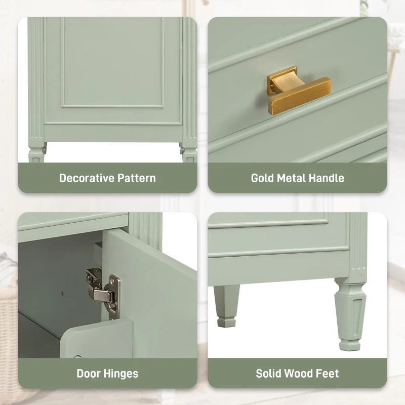 Functional Bathroom Vanity with Ceramic Sink and Tip-Out Top Drawer, Perfect Cabinet for Compact Bathrooms, 20" L x 18.5" W x 33.5" H, Green