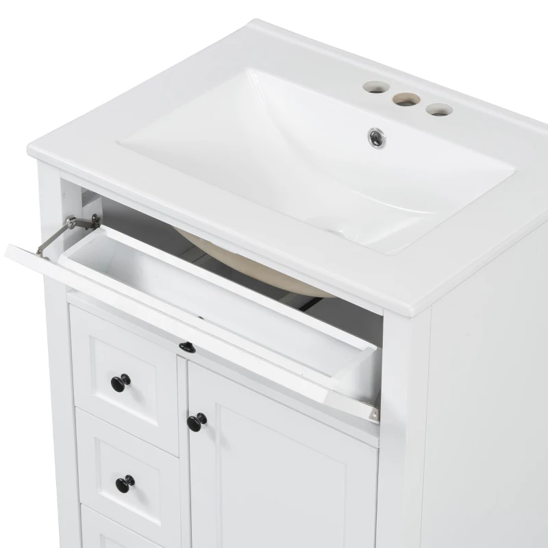 Double Bathroom Vanities with Tip-Out Top Drawer and 3 Pull-Out Drawers, Stylish Cabinets with Freestanding Design, 48" L x 18.5" W x 34" H, White