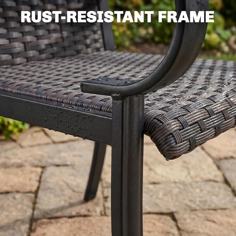 Outsunny Set of 2 Outdoor Wicker Dining Chairs with Armrest, Steel Frame, High Back and Deep Seating, Brown