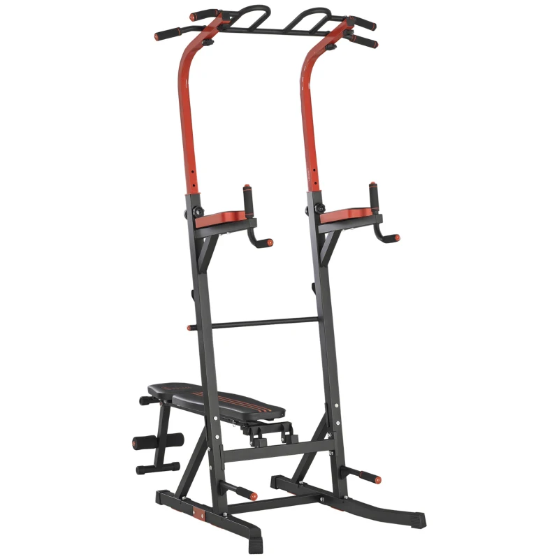Soozier Power Tower Pull Up Bar Station for Home Gym Training Workout Equipment With Sit Up Bench