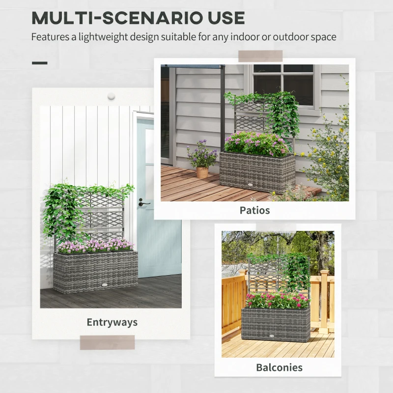 Outsunny Wicker Raised Garden Bed with Trellis, 42" Tall Outdoor Planter Box, Mixed Grey