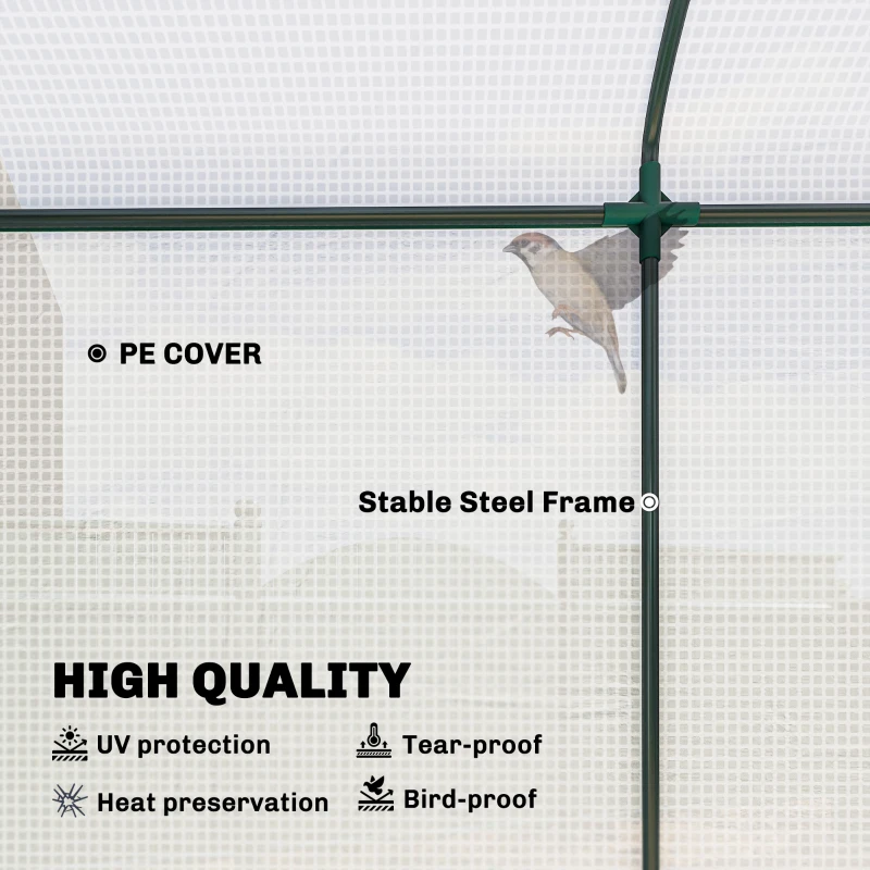 Outsunny 7' x 4' x 7' Outdoor Lean to Greenhouse, Walk-In Green House Plant Nursery with Roll-up Window, PE Cover, White