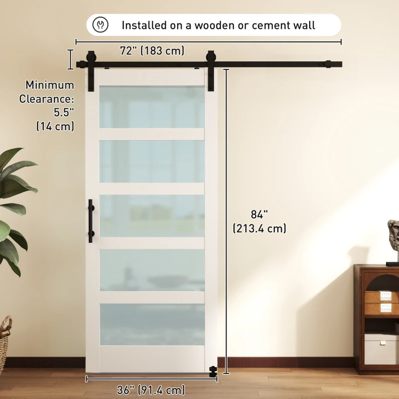 HOMCOM Sliding Door, 36" x 84" Sliding Barn Door with Hardware Kit Included & Handle, PVC Surface, White