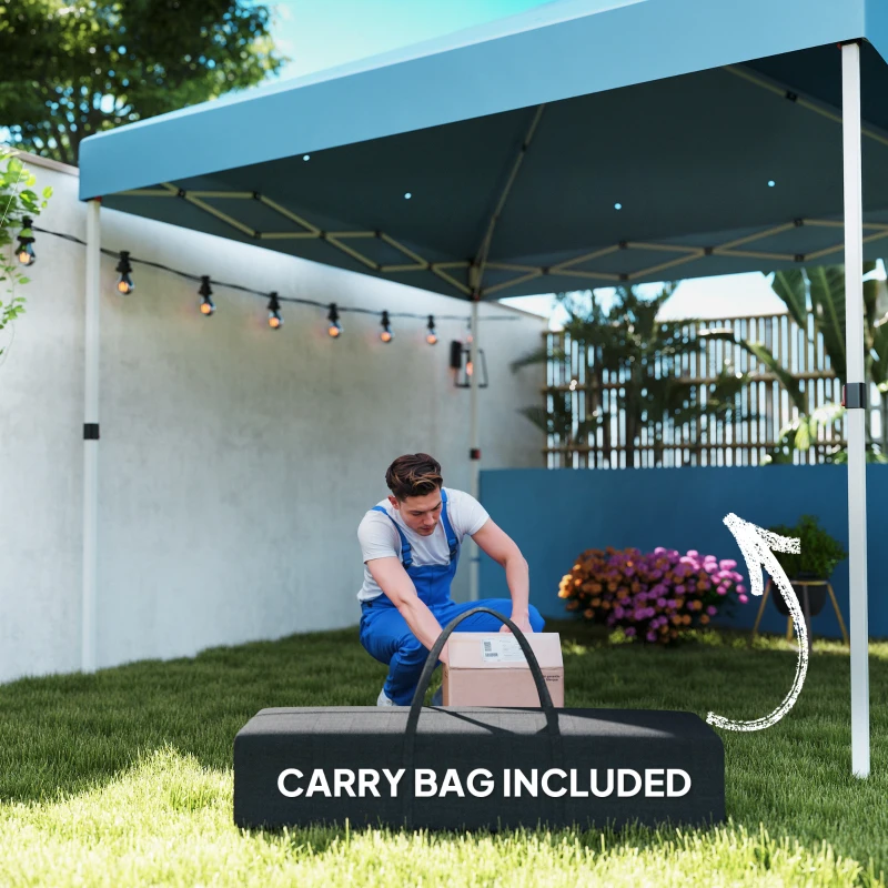 Outsunny 10' x 10' Pop Up Canopy Tent with 2 Half Sidewalls, UV50+ Instant Sun Shelter with Wheeled Carry Bag, Sea Blue