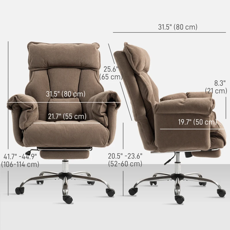 HOMCOM Desk Chair, Computer Office Chair with Footrest, Adjustable Backrest and Headrest, Light Brown