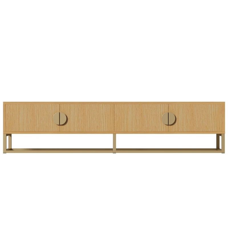 Spacious TV Cabinet with 4 Cabinet Doors, Smooth Sideboard with Integrated Soft-Close Hinges, 70.5" L x 15.5" W x 15.5" H, Natural