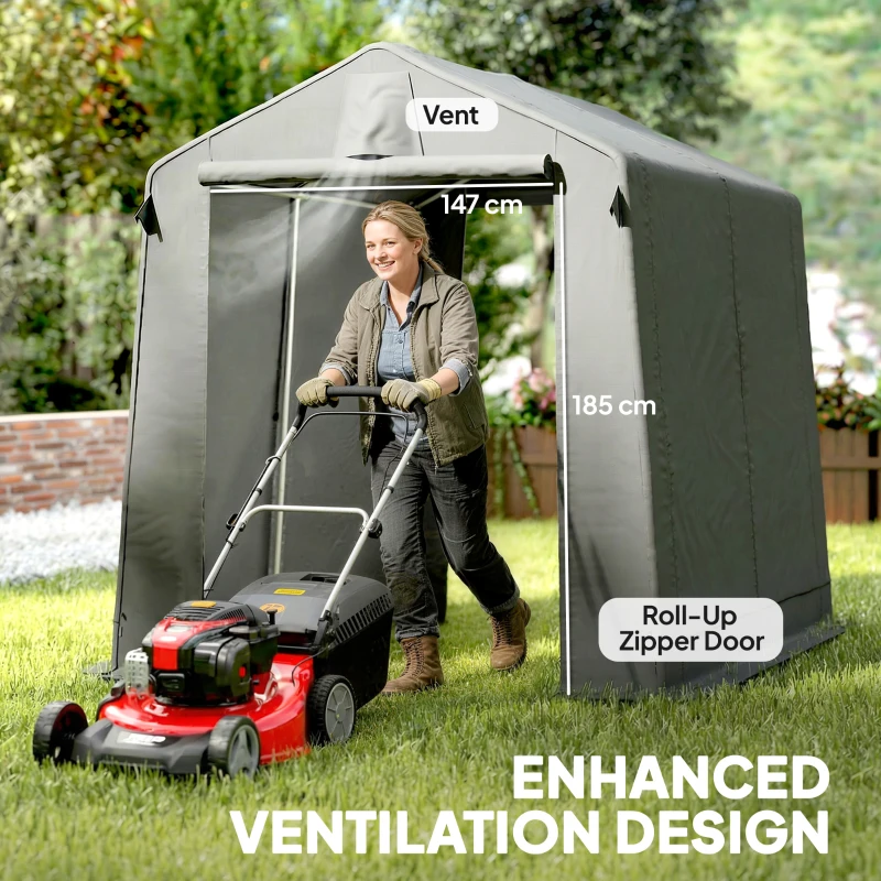 Outsunny 7.5' x 6.2' Portable Shed, Waterproof Bike Tent with Roll-up Zipper Door, Vent and Galvanised Metal Frame, Dark Grey
