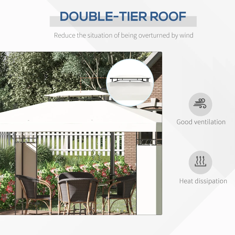 Outsunny 10' x 13' Outdoor Gazebo, Double Roof Patio Gazebo Canopy Shelter with Screen Decorate Corner Frame, White