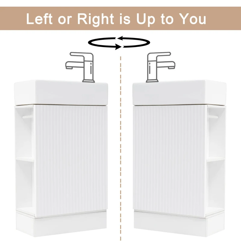 Practical Bathroom Vanity with 2-Tier Storage Shelves and Toilet Paper Holder, Compact Cabinet for Small Bathrooms, 18.5" L x 10.5" W x 33" H, White