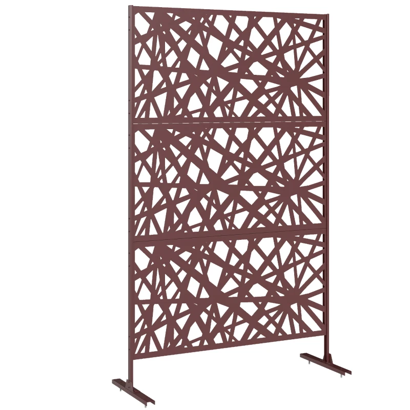 Outsunny Metal Outdoor Privacy Screen, Freestanding Outdoor Divider with Stand, 78" x 48", Dark Brown