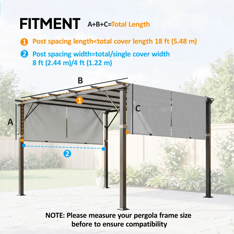 Outsunny 2 Pcs UV Protection Pergola Replacement Canopy, Pergola Shade Cover, Easy to Install, for 10' x 10' Pergola, Light Grey